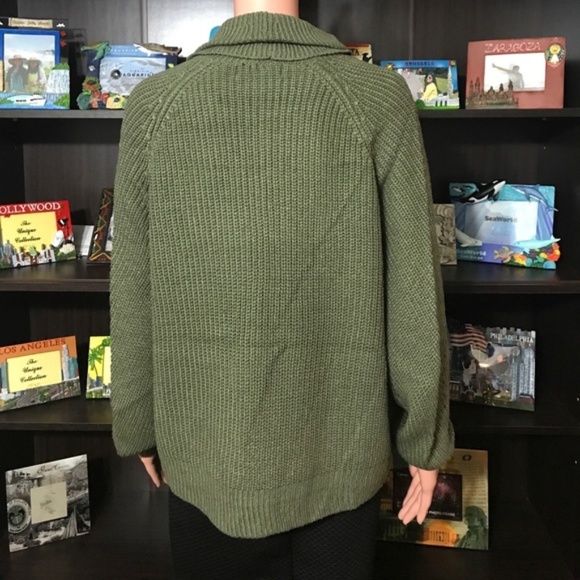 Army Green Knit Sweater With Cowl Neckline - Picture 3 of 8